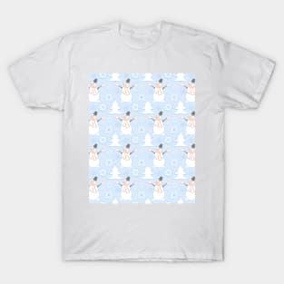 Winter pattern with snowman and snowflakes T-Shirt